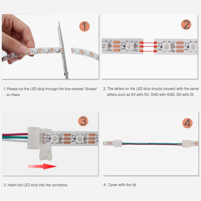 BTF-LIGHTING موصل محول موصل مزدوج 10 قطع 3 دبابيس بعرض 10 مم مع كابل بطول 15 سم لشريط LED غير قابل للحام لشرائط WS2811 WS2812B SK6812 المرنة - Image 2